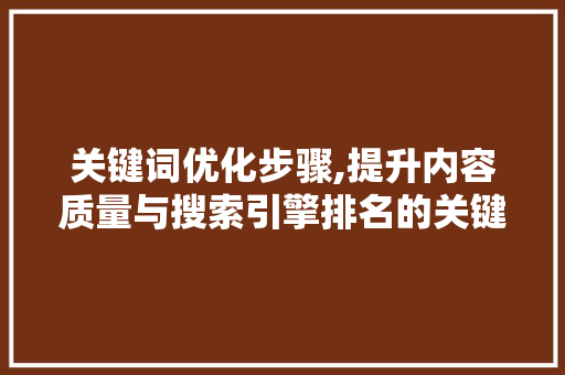 关键词优化步骤,提升内容质量与搜索引擎排名的关键之路