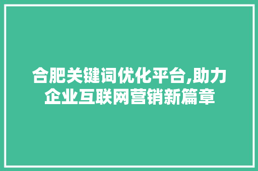 合肥关键词优化平台,助力企业互联网营销新篇章