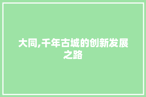 大同,千年古城的创新发展之路