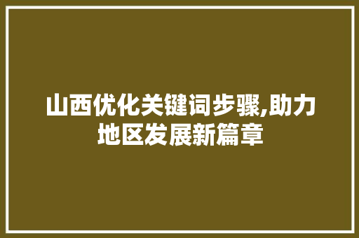 山西优化关键词步骤,助力地区发展新篇章