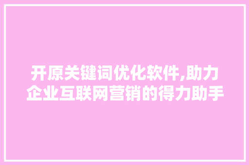 开原关键词优化软件,助力企业互联网营销的得力助手