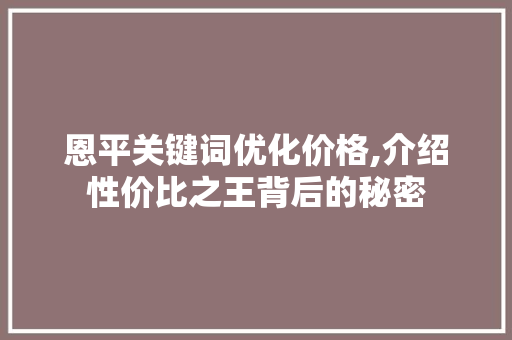 恩平关键词优化价格,介绍性价比之王背后的秘密  第1张