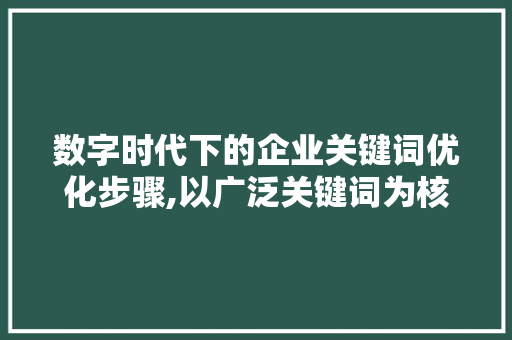 数字时代下的企业关键词优化步骤,以广泛关键词为核心