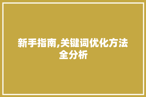 新手指南,关键词优化方法全分析