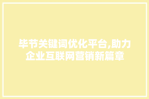 毕节关键词优化平台,助力企业互联网营销新篇章