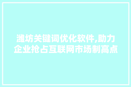 潍坊关键词优化软件,助力企业抢占互联网市场制高点