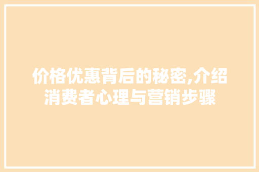 价格优惠背后的秘密,介绍消费者心理与营销步骤