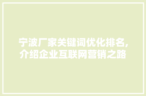 宁波厂家关键词优化排名,介绍企业互联网营销之路
