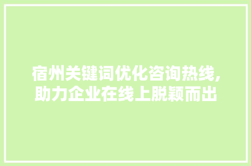 宿州关键词优化咨询热线,助力企业在线上脱颖而出