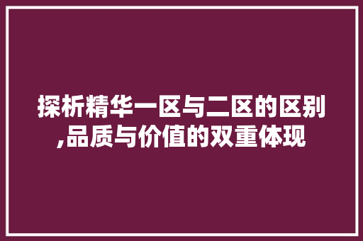 探析精华一区与二区的区别,品质与价值的双重体现