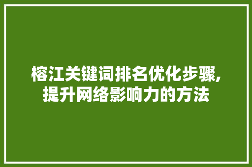 榕江关键词排名优化步骤,提升网络影响力的方法  第1张
