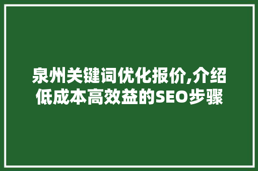 泉州关键词优化报价,介绍低成本高效益的SEO步骤