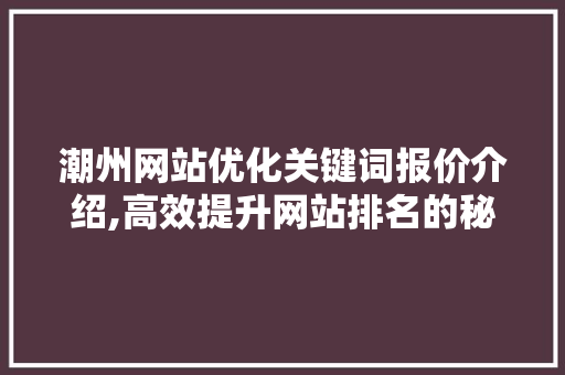 潮州网站优化关键词报价介绍,高效提升网站排名的秘密武器