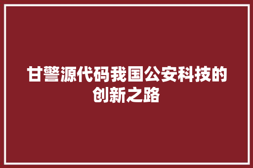 甘警源代码我国公安科技的创新之路