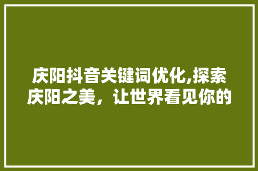 庆阳抖音关键词优化,探索庆阳之美，让世界看见你的家乡