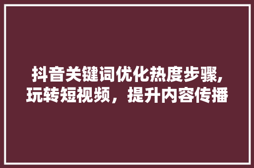 抖音关键词优化热度步骤,玩转短视频，提升内容传播力