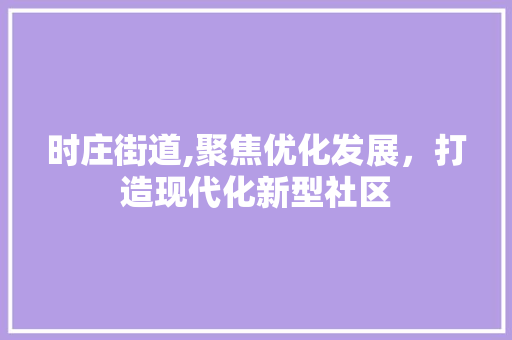 时庄街道,聚焦优化发展，打造现代化新型社区