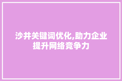 沙井关键词优化,助力企业提升网络竞争力