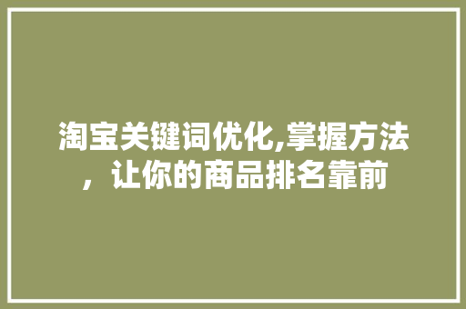 淘宝关键词优化,掌握方法，让你的商品排名靠前