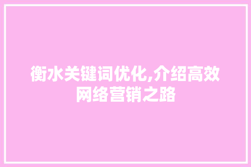 衡水关键词优化,介绍高效网络营销之路  第1张