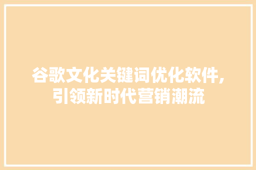 谷歌文化关键词优化软件,引领新时代营销潮流  第1张