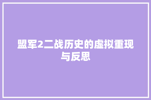 盟军2二战历史的虚拟重现与反思  第1张