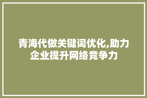 青海代做关键词优化,助力企业提升网络竞争力