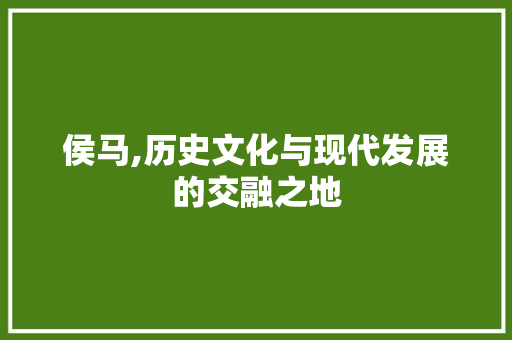 侯马,历史文化与现代发展的交融之地