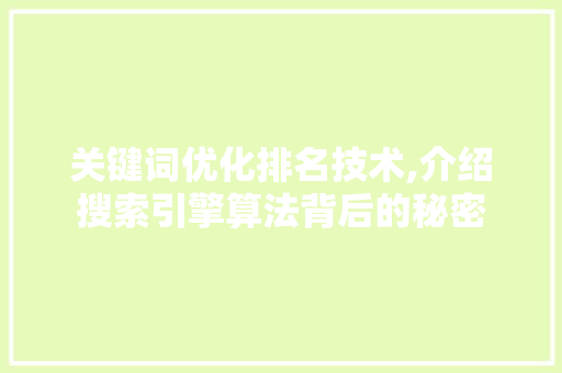 关键词优化排名技术,介绍搜索引擎算法背后的秘密