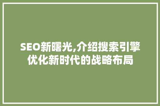 SEO新曙光,介绍搜索引擎优化新时代的战略布局