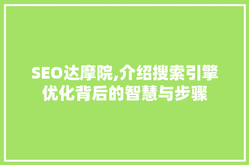 SEO达摩院,介绍搜索引擎优化背后的智慧与步骤