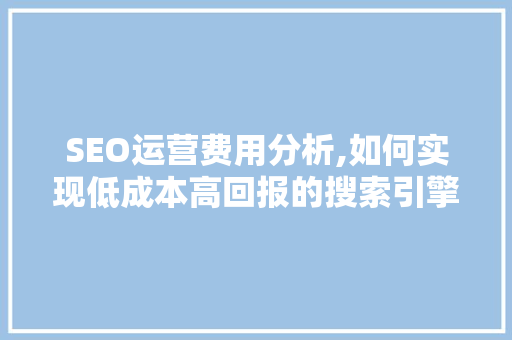 SEO运营费用分析,如何实现低成本高回报的搜索引擎优化  第1张
