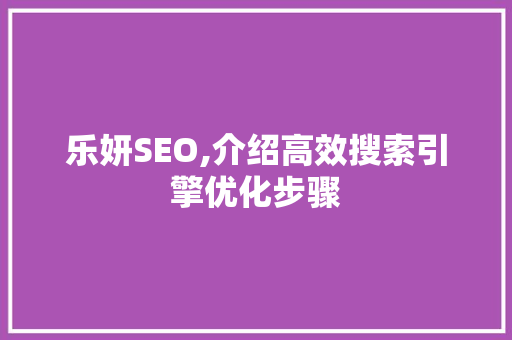 乐妍SEO,介绍高效搜索引擎优化步骤