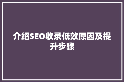 介绍SEO收录低效原因及提升步骤