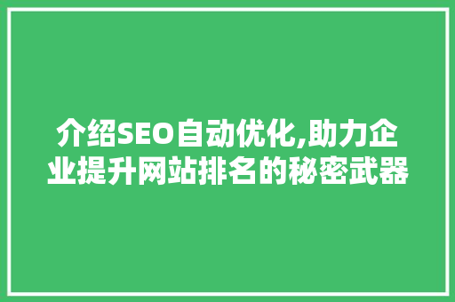 介绍SEO自动优化,助力企业提升网站排名的秘密武器