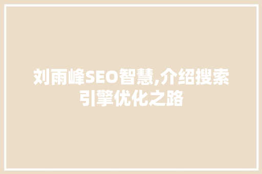 刘雨峰SEO智慧,介绍搜索引擎优化之路