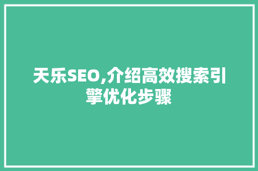 天乐SEO,介绍高效搜索引擎优化步骤  第1张