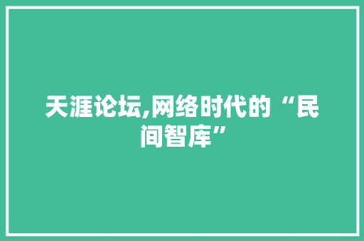 天涯论坛,网络时代的“民间智库”