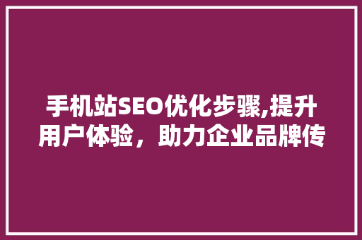 手机站SEO优化步骤,提升用户体验，助力企业品牌传播