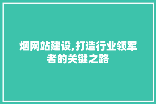烟网站建设,打造行业领军者的关键之路