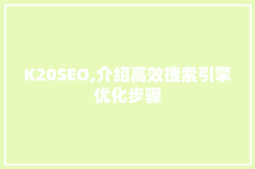 K20SEO,介绍高效搜索引擎优化步骤