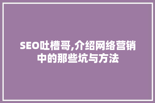 SEO吐槽哥,介绍网络营销中的那些坑与方法