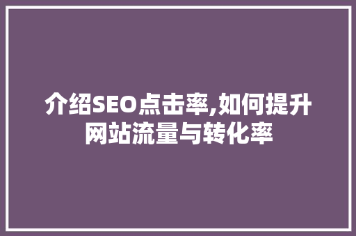介绍SEO点击率,如何提升网站流量与转化率