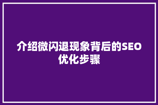介绍微闪退现象背后的SEO优化步骤