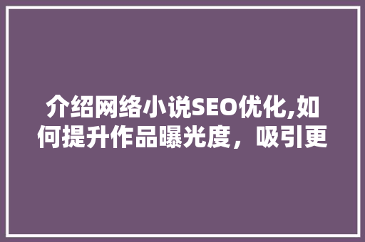 介绍网络小说SEO优化,如何提升作品曝光度，吸引更多读者