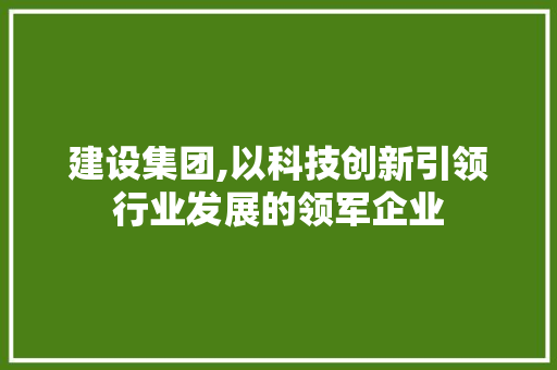 建设集团,以科技创新引领行业发展的领军企业