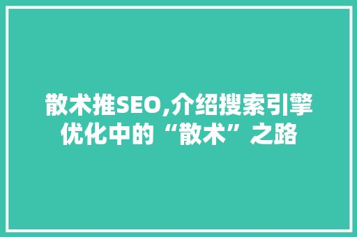 散术推SEO,介绍搜索引擎优化中的“散术”之路  第1张