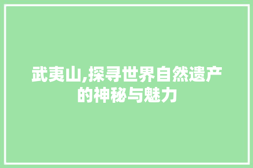 武夷山,探寻世界自然遗产的神秘与魅力