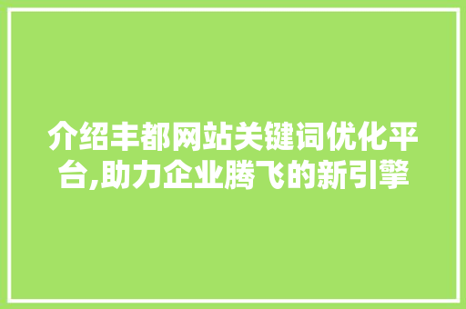 介绍丰都网站关键词优化平台,助力企业腾飞的新引擎