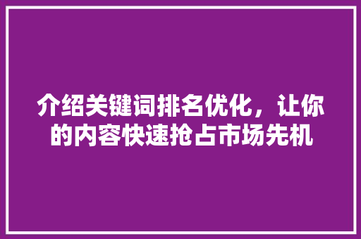 介绍关键词排名优化，让你的内容快速抢占市场先机